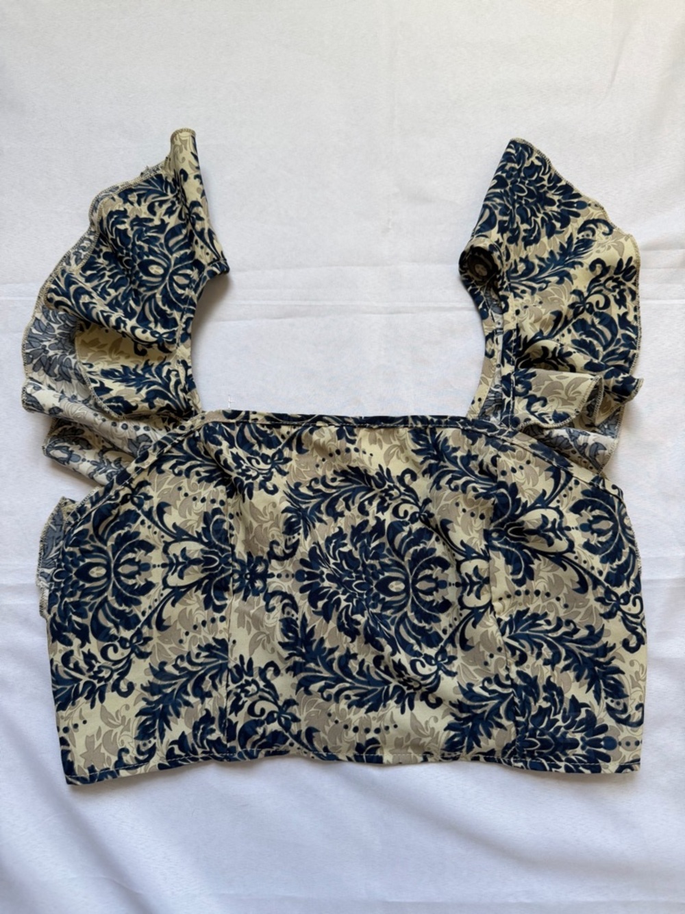 90s Style Blue Floral Corset Crop Top Festival Boho Medium - Picture 2 of 11